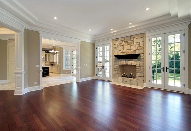 glossy wood floors in a sleek office space